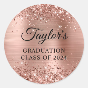 Sticker Rond Glitterie Rose Gold Foil Graduation