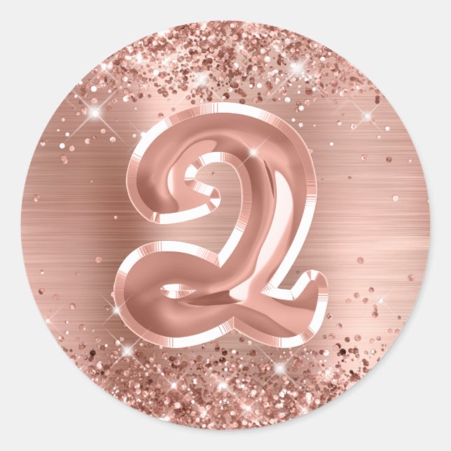 Sticker Rond Glitterie Rose Gold Foil Numéro 2 Anniversaire (Devant)