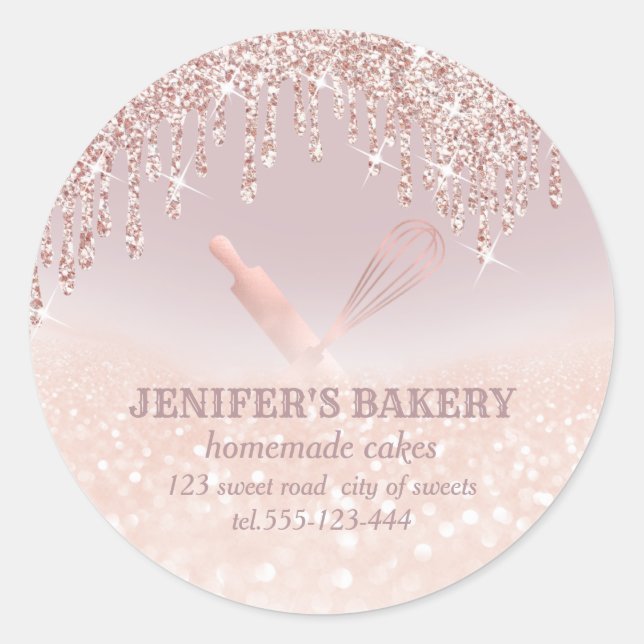 Sticker Rond Glitterie rose or rouleau pin & whisky chef boulan (Devant)