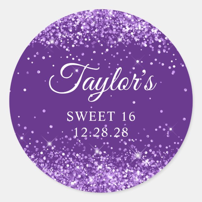 Sticker Rond Glitterie Royal Purple Sweet 16 (Devant)