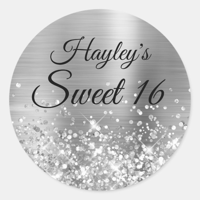 Sticker Rond Glitterie Silver Sweet 16 (Devant)
