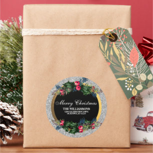 Sticker Rond Glittery Argent et Gold Family Adresse