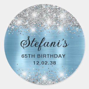 Sticker Rond Glittery Baby Blue Foil 65e Anniversaire Classique