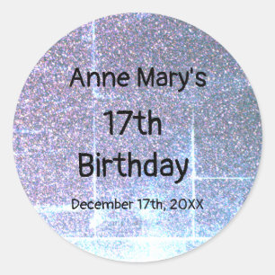 Sticker Rond Glittery Blue Artsy 17e anniversaire Custom Age 20
