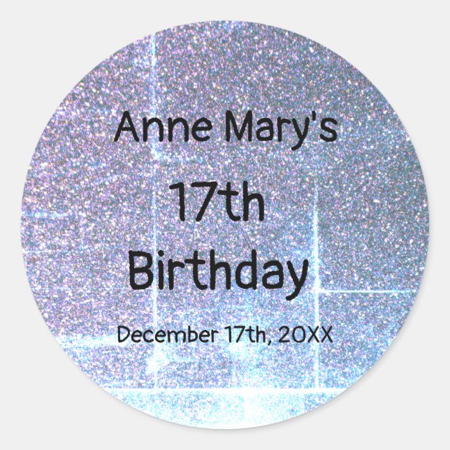 Sticker Rond Glittery Blue Artsy 17e anniversaire Custom Age 20 (Devant)