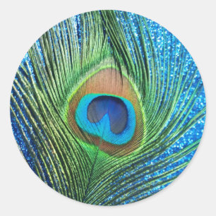 Sticker Rond Glittery Blue Peacock Feature Encore Vie