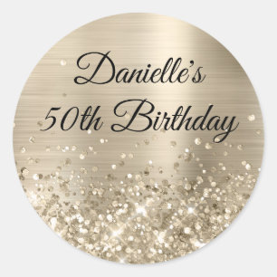 Sticker Rond Glittery Champagne Foil 50e anniversaire