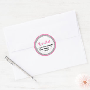 Sticker Rond Glittery Dark Pink & Silver Adresse de retour