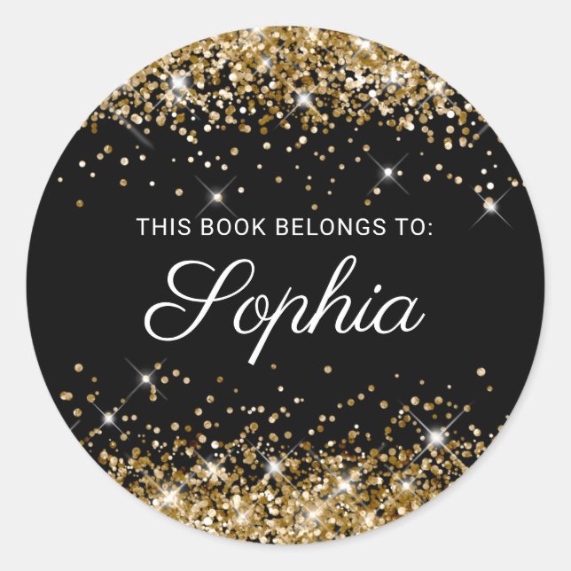 Sticker Rond Glittery Gold Black Élégant livre de calligraphie (Devant)