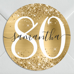 Sticker Rond Glittery Gold Faux Foil Personnalisé 80