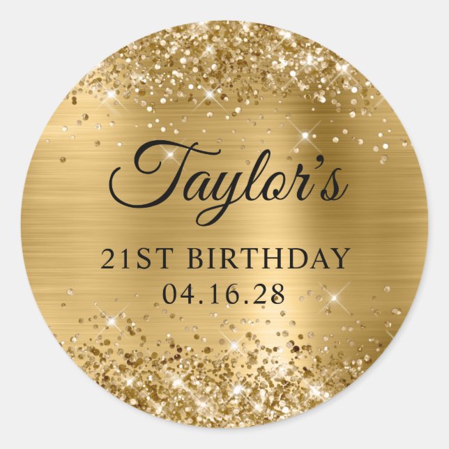Sticker Rond Glittery Gold Foil 21e anniversaire (Devant)