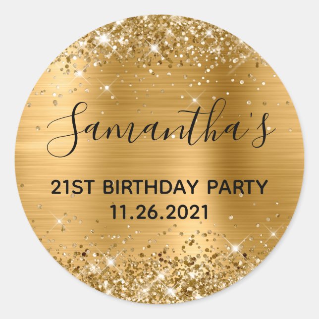 Sticker Rond Glittery Gold Foil 21e fête d'anniversaire (Devant)