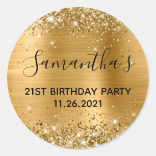 Sticker Rond Glittery Gold Foil 21e fête d'anniversaire