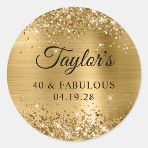 Sticker Rond Glittery Gold Foil 40 & Fabuleux
