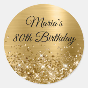 Sticker Rond Glittery Gold Foil 80e anniversaire