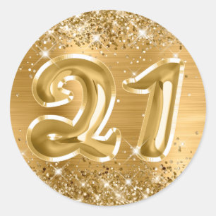 Sticker Rond Glittery Gold Foil Numéro 21 Anniversaire