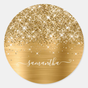 Sticker Rond Glittery Gold Girl Signature Calligraphie