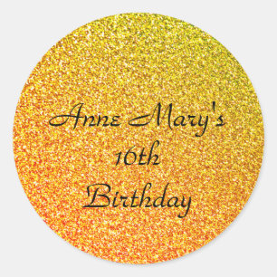 Sticker Rond Glittery Gold Sparkle 16e anniversaire Nom personn