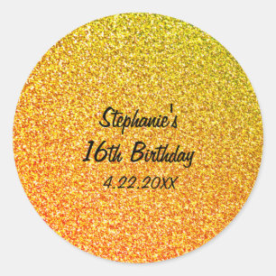 Sticker Rond Glittery Gold Sweet sixteen 16e fête d'anniversair