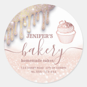 Sticker Rond Glittery gouttes cupcake chef script boulangerie