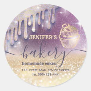 Sticker Rond Glittery gouttes cupcake chef script boulangerie