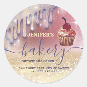 Sticker Rond Glittery gouttes cupcake chef script boulangerie
