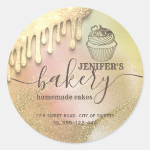 Sticker Rond Glittery gouttes cupcake chef script boulangerie