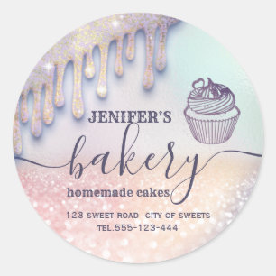 Sticker Rond Glittery gouttes cupcake chef script boulangerie