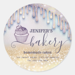 Sticker Rond Glittery gouttes cupcake chef script boulangerie c