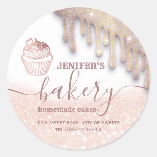 Sticker Rond Glittery gouttes cupcake chef script boulangerie c