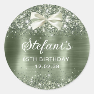 Sticker Rond Glittery Green Sage Foil 65e Anniversaire Classiqu