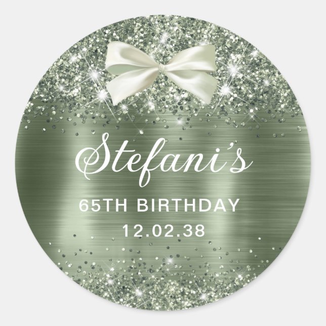 Sticker Rond Glittery Green Sage Foil 65e Anniversaire Classiqu (Devant)
