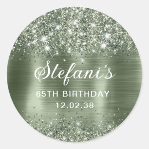 Sticker Rond Glittery Green Sage Foil 65e Anniversaire Classiqu
