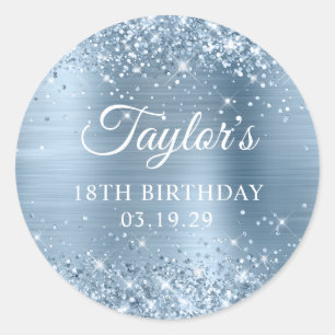 Sticker Rond Glittery Light Blue Foil 18e anniversaire