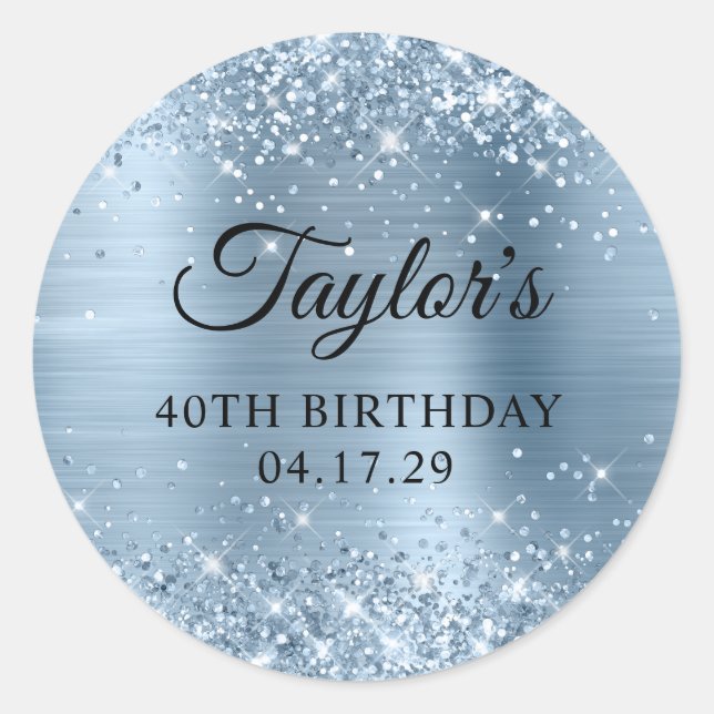 Sticker Rond Glittery Light Blue Foil 40e anniversaire (Devant)