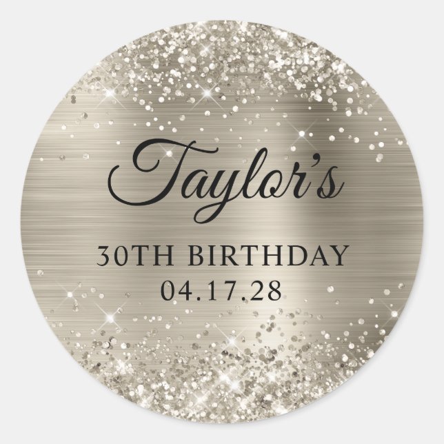 Sticker Rond Glittery Platinum Foil 30e anniversaire (Devant)