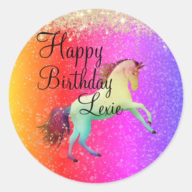 Sticker Rond Glittery Rainbow Unicorn (Devant)
