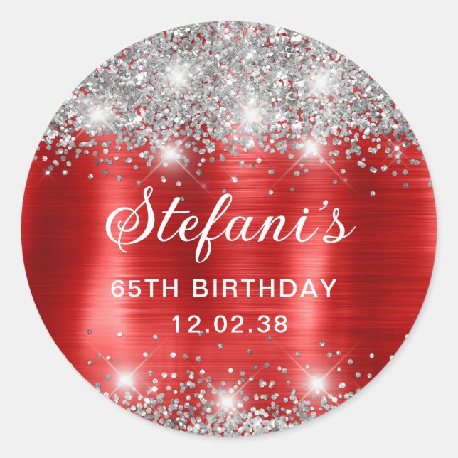 Sticker Rond Glittery Red Foil 65e Anniversaire Classique (Devant)