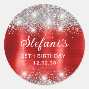Sticker Rond Glittery Red Foil 65e Anniversaire Classique