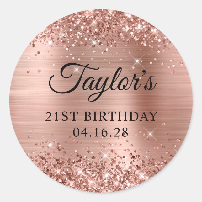 Sticker Rond Glittery Rose Gold Foil 21e anniversaire (Devant)