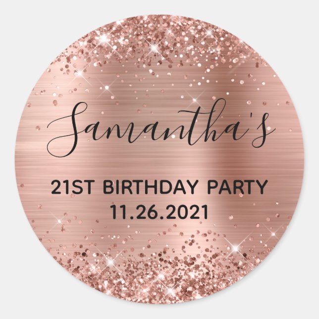 Sticker Rond Glittery Rose Gold Foil 21e fête d'anniversaire (Devant)