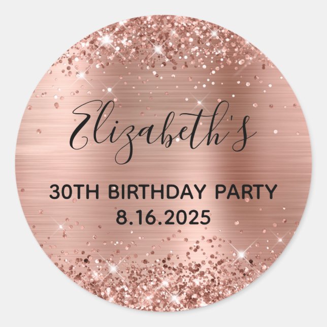Sticker Rond Glittery Rose Gold Foil 30e fête d'anniversaire (Devant)
