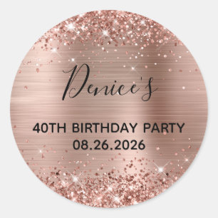 Sticker Rond Glittery Rose Gold Foil 40e fête d'anniversaire