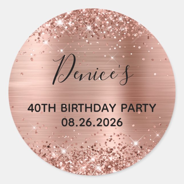 Sticker Rond Glittery Rose Gold Foil 40e fête d'anniversaire (Devant)