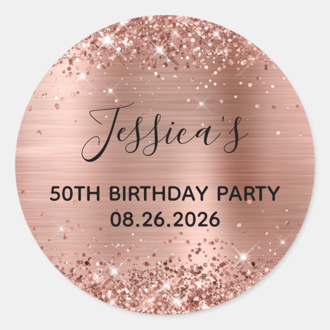 Sticker Rond Glittery Rose Gold Foil 50e fête d'anniversaire (Devant)