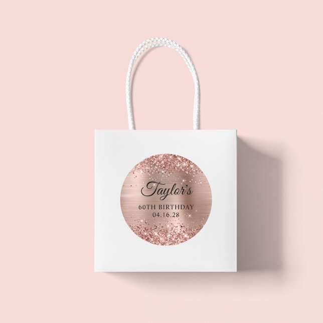Sticker Rond Glittery Rose Gold Foil 60e anniversaire (Large Round Favor Stickers)