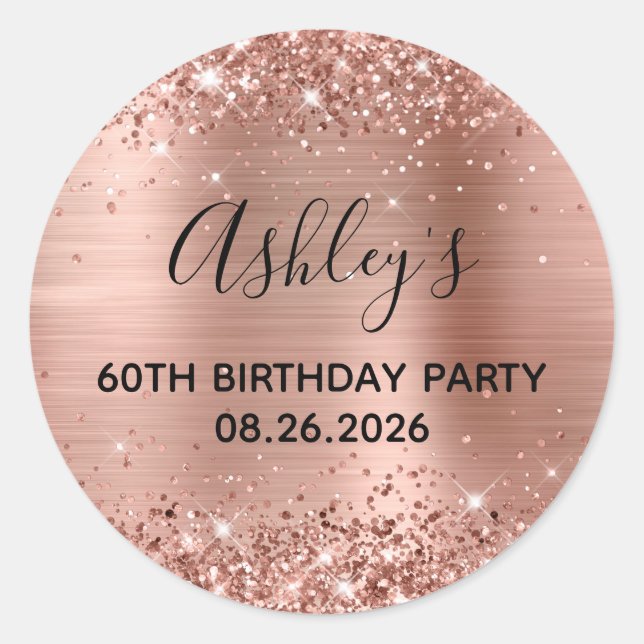 Sticker Rond Glittery Rose Gold Foil 60e fête d'anniversaire (Devant)