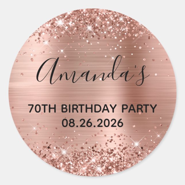 Sticker Rond Glittery Rose Gold Foil 70e fête d'anniversaire (Devant)