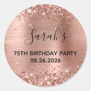 Sticker Rond Glittery Rose Gold Foil 75e fête d'anniversaire