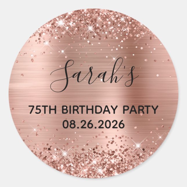 Sticker Rond Glittery Rose Gold Foil 75e fête d'anniversaire (Devant)